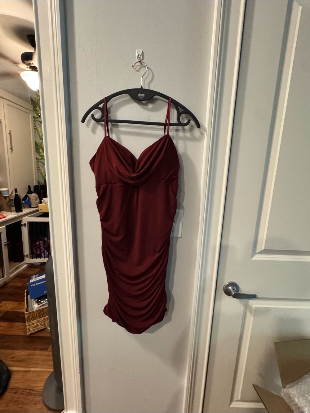 Honey and Rosie Burgundy Ruched Cowl Slip Mini Dress